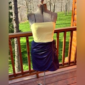 YA Los Angeles Navy/ Yellow Strapless Dress